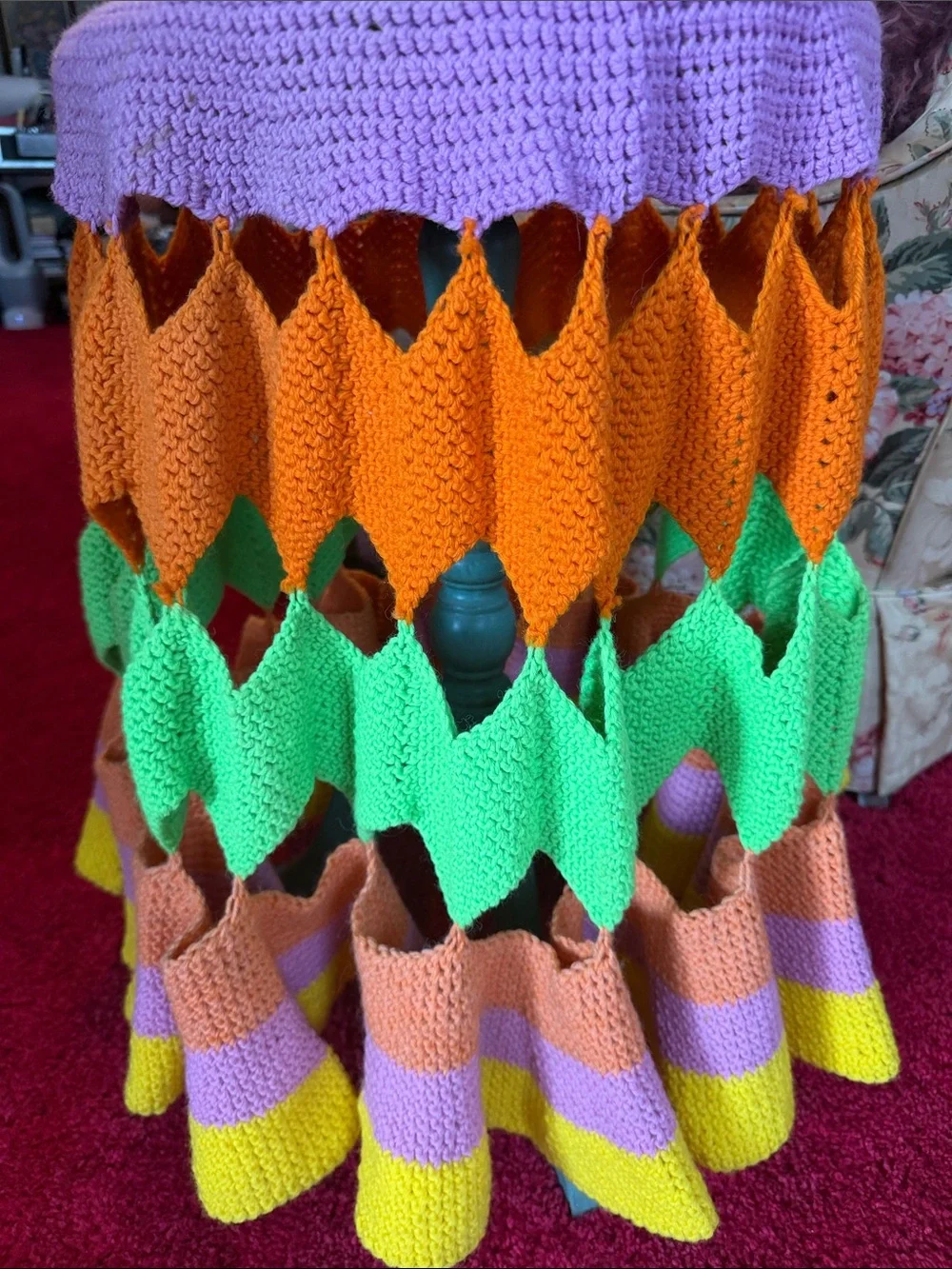 Fabulous VTG Handmade Multicolor Crochet Round Tablecloth OAK
